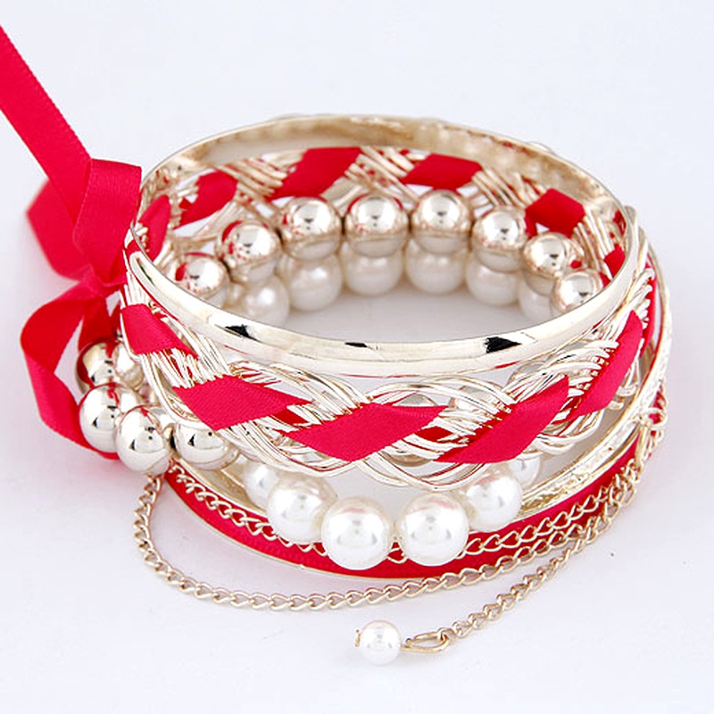 Korean Fashion Bowknot Pearl Multilayer Bangle Nhsc292176