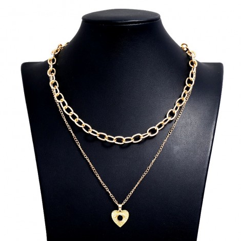 Fashion Metal Simple Love Doublelayer Chain Necklace Nhsc294737