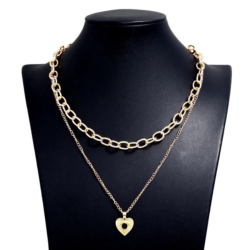 Fashion Metal Simple Love Doublelayer Chain Necklace Nhsc294737