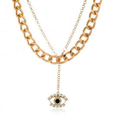 Fashion Metal Wild Bend Demon Eye Double Chain Necklace Nhsc294745
