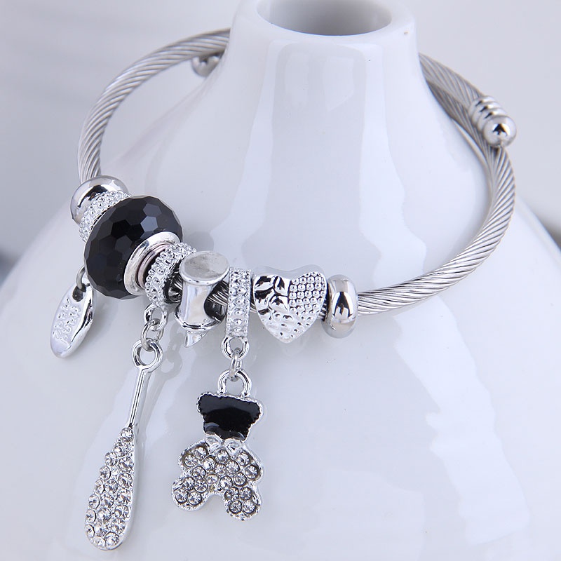 Fashion Metal Wild Simple Flash Diamond Cute Bear Bracelet Nhsc299140
