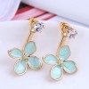 Korean Fashion Green Four Leaf Earrings Nhsc299797