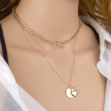 Fashion Metal Wild Love Lock Double Necklace Nhsc299839