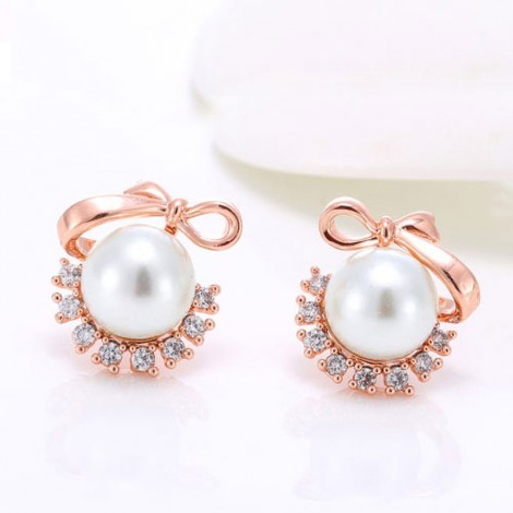 Korean Fashion Sweet Simple Bow Pearl Earrings Nhsc301752