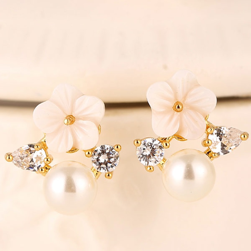 Fashion Sweet Ol Shell Flower Zircon Earrings Nhsc301753