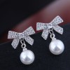 Korean Fashion Sweet Ol Flash Diamond Bowknot Pearl Earrings Nhsc301758