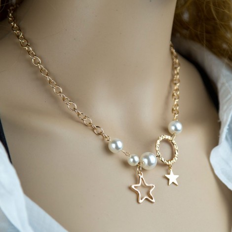 Simple Fivepointed Star Pearl Short Necklace Nhsc301759