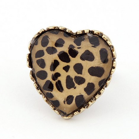 Korean Fashion Retro Leopard Peach Heart Open Ring Nhsc308274