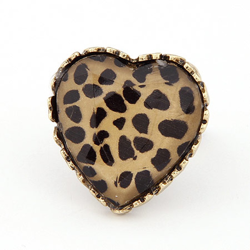 Korean Fashion Retro Leopard Peach Heart Open Ring Nhsc308274