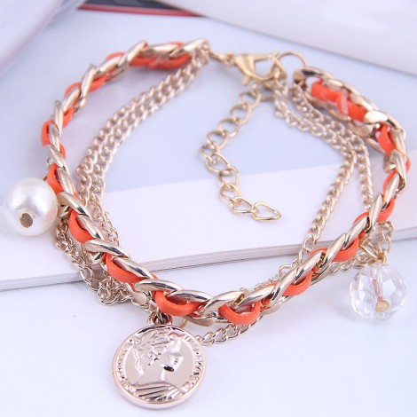 Fashion Coin Crystal Pearl Pendant Bracelet Nhsc312267