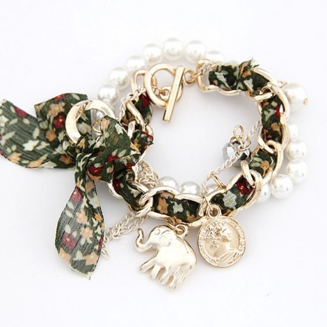 Korean Fashion Pendant Baby Elephant Coin Pearl Double Bracelet Nhsc315973