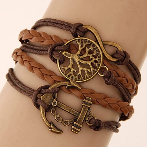 Retro Anchor Tree Alloy Multilayer Braided Bracelet Nhsc318580
