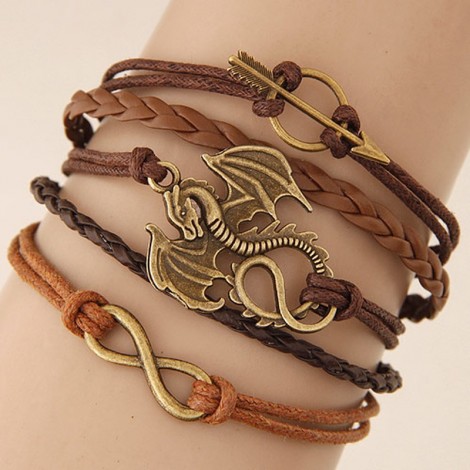 Retro Creative Bow Arrow Auspicious Dragon Multilayer Braided Bracelet Nhsc324293