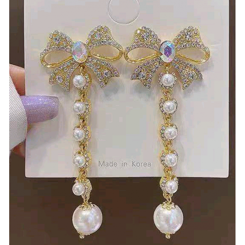 Fashion Concise Butterfly Diamondstudded Pearl Exaggerated Earrings Nhsc345141
