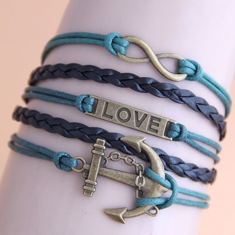 Fashion 8character Love Shield Anchor Combination Multilayer Alloy Bracelet Wholesale Nhsc345624