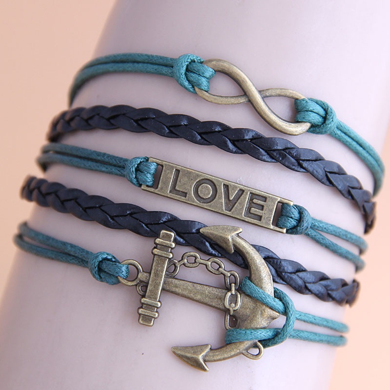 Fashion 8character Love Shield Anchor Combination Multilayer Alloy Bracelet Wholesale Nhsc345624