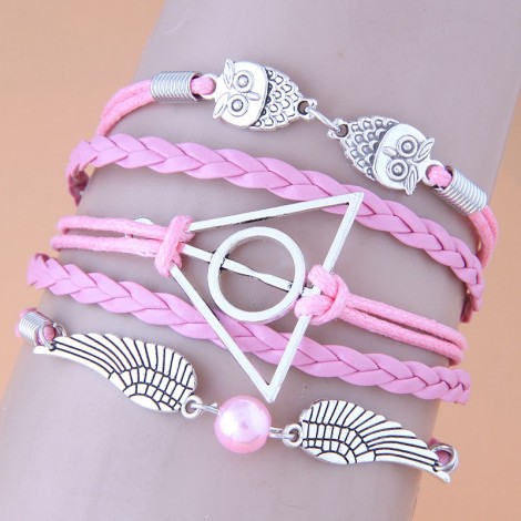 Retro Creative Owl Triangle Wings Alloy Multilayer Woven Bracelet Nhsc345625