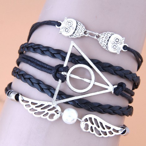 Retro Creative Owl Triangle Wings Multilayer Woven Bracelet Nhsc345628