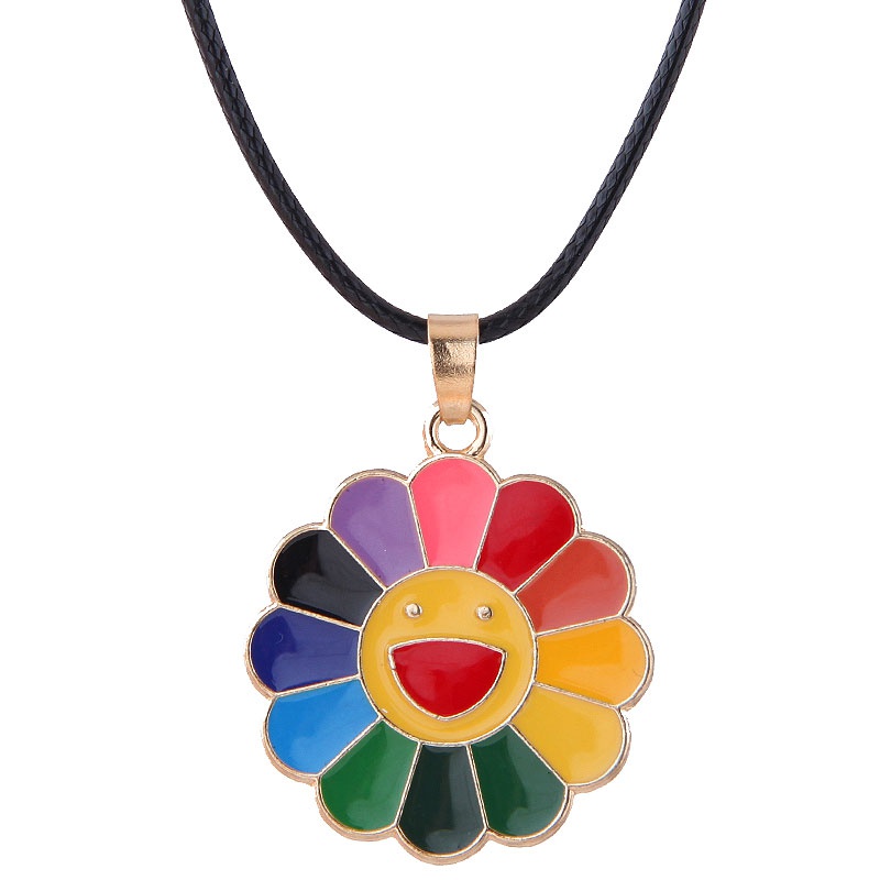 Korean Fashion Metal Simple Sunflower Wax Rope Necklace Nhsc348903