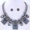 Simple Square Inlaid Gem Pendent Double Rope Necklace Earrings Set Nhsc371078