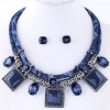 Simple Square Inlaid Gem Pendent Double Rope Necklace Earrings Set Nhsc371078