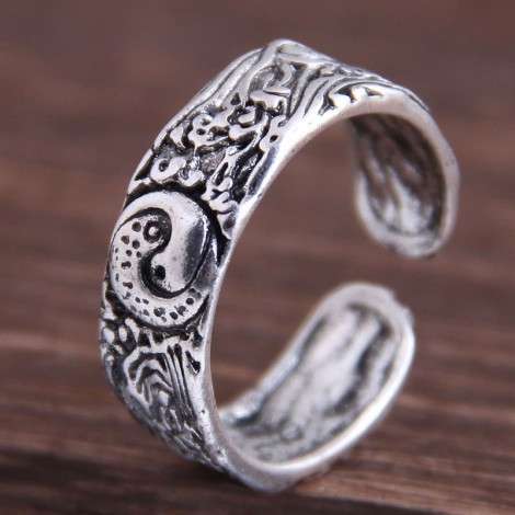 Retro Simple Tai Chi Carved Pattern Open Ring Nhsc371094