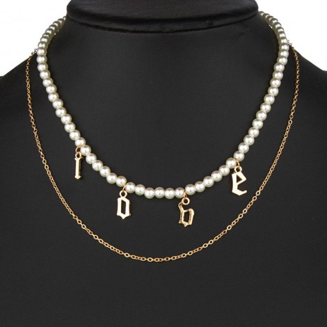 Toppinggoods Jewelry Wholesale Letter Pendent Metal Pearl Multilayer Necklace Nhsc374887
