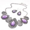 Toppinggoods Jewelry Wholesale Retro Metal Hollow Inlaid Gemstone Water Drop Necklace Earrings Set Nhsc378649