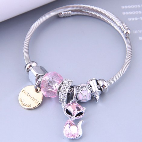 Toppinggoods Wholesale Jewelry Fashion Metal Lettering Disc Cat Pendant Bracelet Nhsc383162