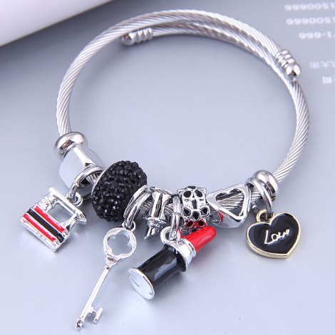 Toppinggoods Wholesale Jewelry Simple Heart Lock Lipstick Multielement Pendant Bracelet Nhsc383175