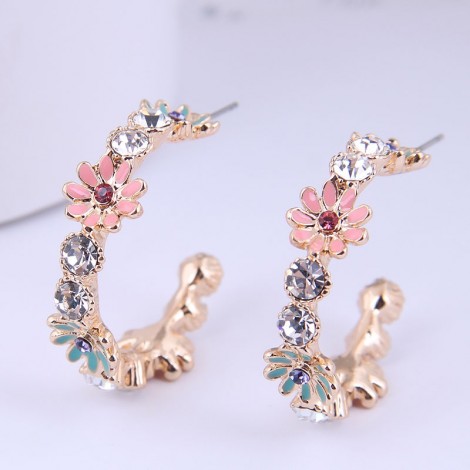 Wholesale Korean Fashion Metal Chrysanthemum Flash Diamond Earrings Toppinggoods  Nhsc400650