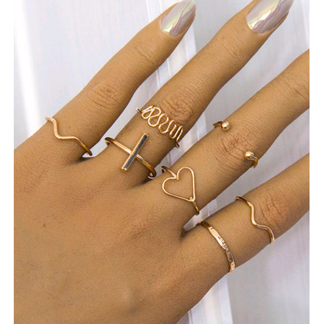 Wholesale Fashion Metal Twisted Heart Sevenpiece Combination Ring Toppinggoods  Nhsc400797