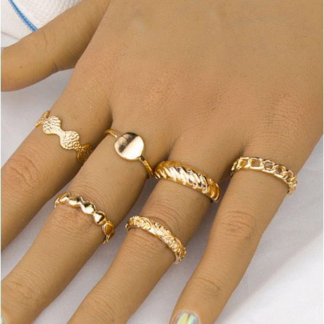 Wholesale Fashion Metal Frosted Reflection Sixpiece Combination Ring Toppinggoods  Nhsc400799
