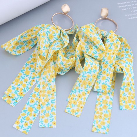 Retro Metal Round Bow Fabric Earrings Wholesale Toppinggoods Nhsc404233