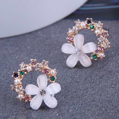 Korean Flash Diamond Flower Stud Earrings Wholesale Toppinggoods Nhsc404313