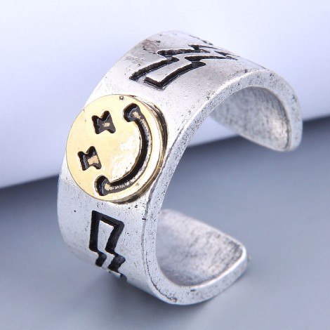 Retro Smiling Face Carved Opening Alloy Ring Wholesale Toppinggoods  Nhsc406778