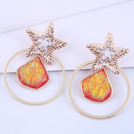 Fashion Metal Circle Fivepointed Star Diamond Earrings Wholesale Toppinggoods  Nhsc408757