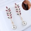 Fashion Diamond Branch Leaf Pearl Stud Earrings Wholesale Toppinggoods  Nhsc409509