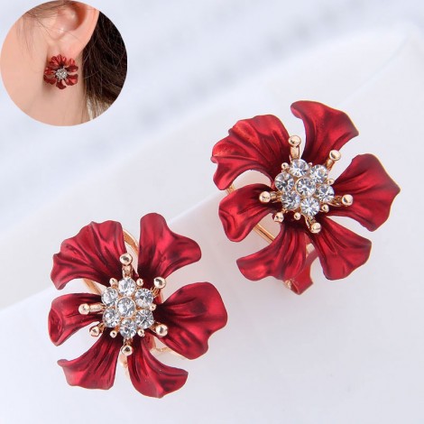 Fashion Flower Alloy Diamond Stud Earrings Wholesale Toppinggoods  Nhsc409514