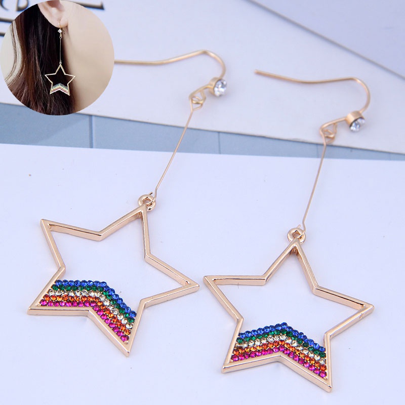 Fashion Color Diamond Pentagram Earrings Wholesale Toppinggoods  Nhsc410698