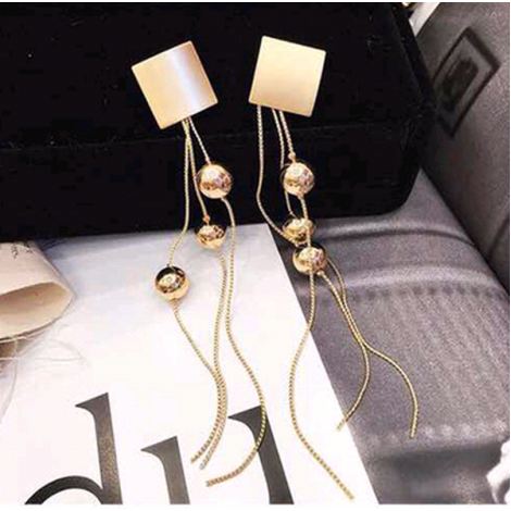 Fashion Metal Square Beads Tassel Long Earrings Wholesale Toppinggoods  Nhsc414820