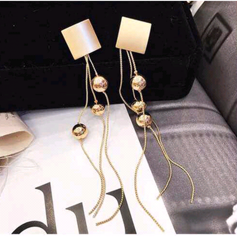 Fashion Metal Square Beads Tassel Long Earrings Wholesale Toppinggoods  Nhsc414820