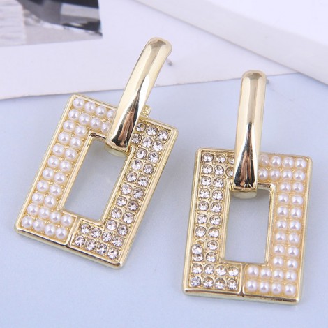 Fashion Metal Pearl Diamond Threedimensional Square Earrings Wholesale Toppinggoods  Nhsc419971