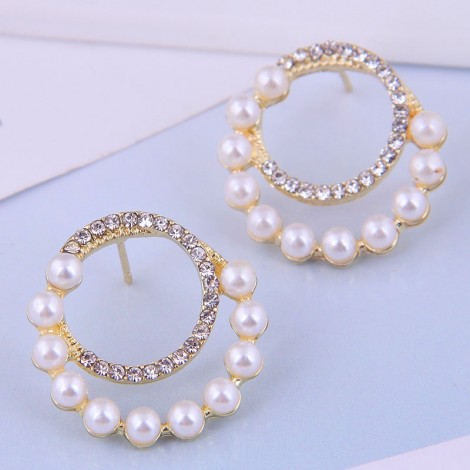 Korean Fashion Metal Flash Diamond Pearl Stud Earrings Wholesale Toppinggoods  Nhsc419973