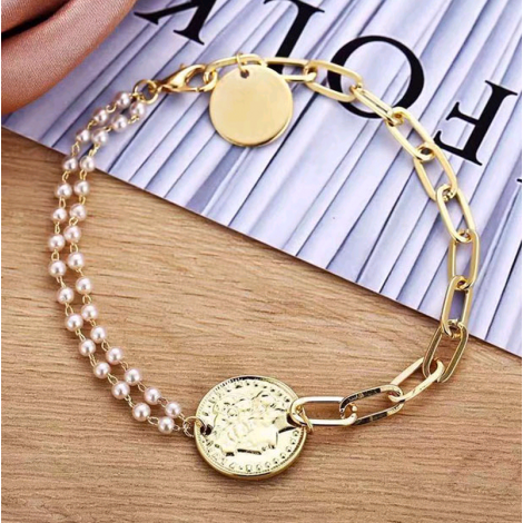 Fashion Metal Pearl Splicing Chain Coin Bracelet Wholesale Toppinggoods  Nhsc423497