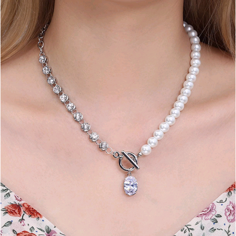 Korean Fashion Metal Inlaid Zirconium Pearl Splicing Necklace Wholesale Toppinggoods  Nhsc423503