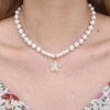 Fashion Metal Inlaid Zirconium Fourleaf Clover Pendant Pearl Necklace Wholesale Toppinggoods Nhsc426484