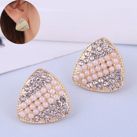 Korean Style Pearl Rhinestone Triangle Stud Earrings Wholesale Toppinggoods  Nhsc426513
