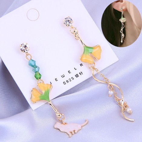 Simple Jade Rabbit Lotus Asymmetrical Pendant Earrings Wholesale Toppinggoods  Nhsc426516