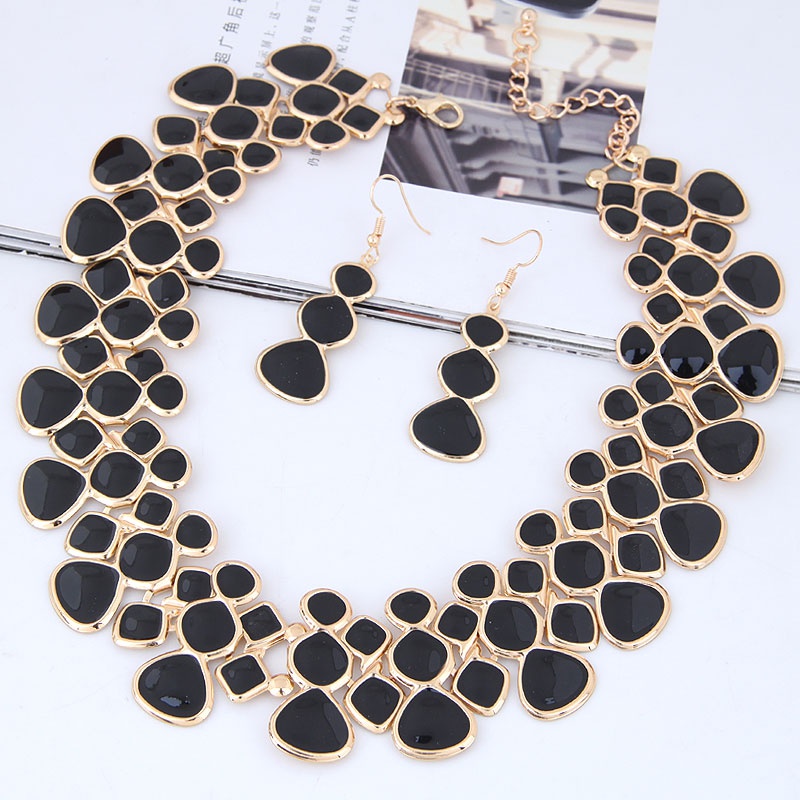 Fashion Metal Geometric Square Collar Necklace Earrings Set Wholesale Jewelry Toppinggoods Nhsc429437